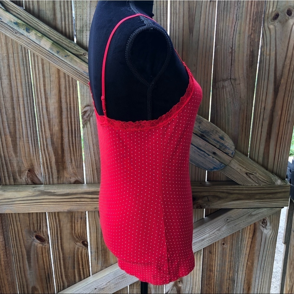 Faded Glory Sleepwear Red Cotton with Pink Tiny Polka Dots Cami Style Tank Top M - Picture 2 of 6